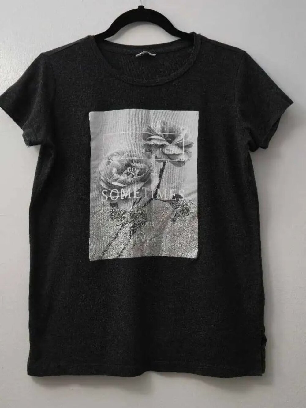 Women's Charcoal Grey Rose Graphic Tee